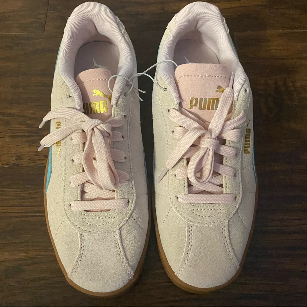 Puma Women’s Light Pink Suede Sneakers with Gold Logo